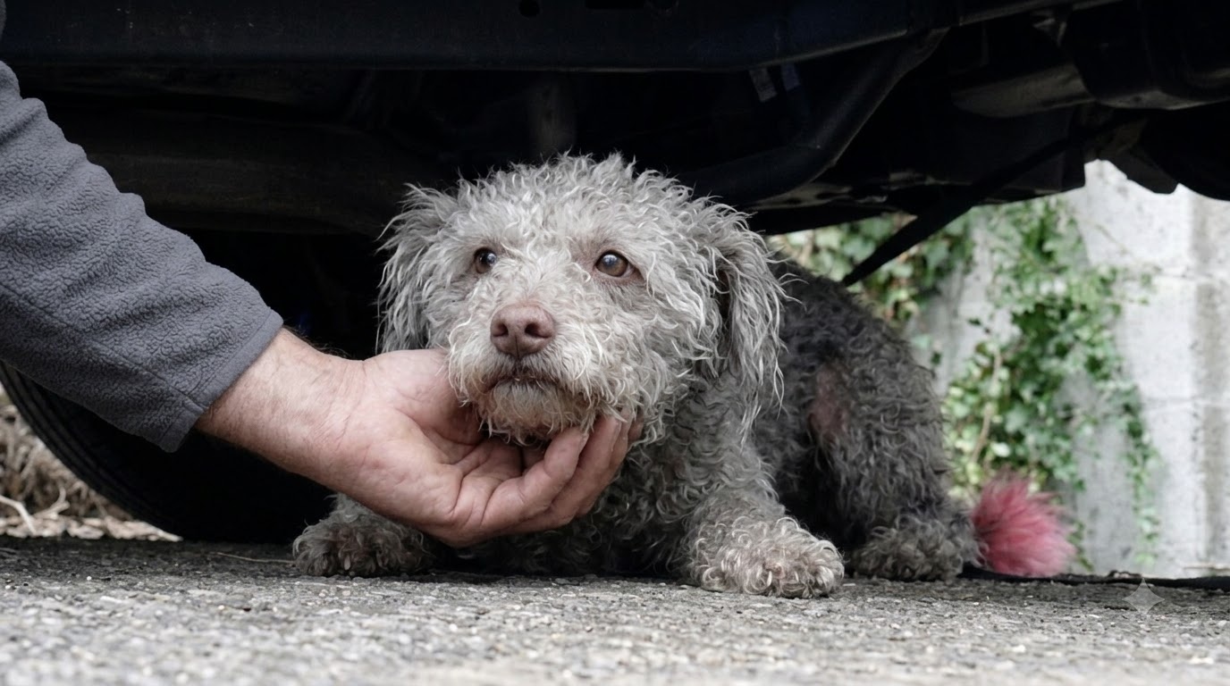 The Terrier Beneath the Parked Car Was Too Frightened to Accept Help