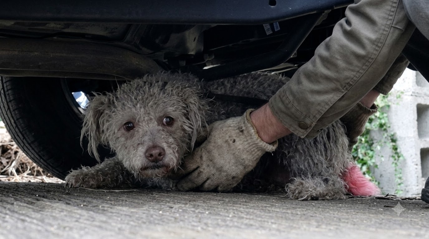The Terrier Beneath the Parked Car Was Too Frightened to Accept Help